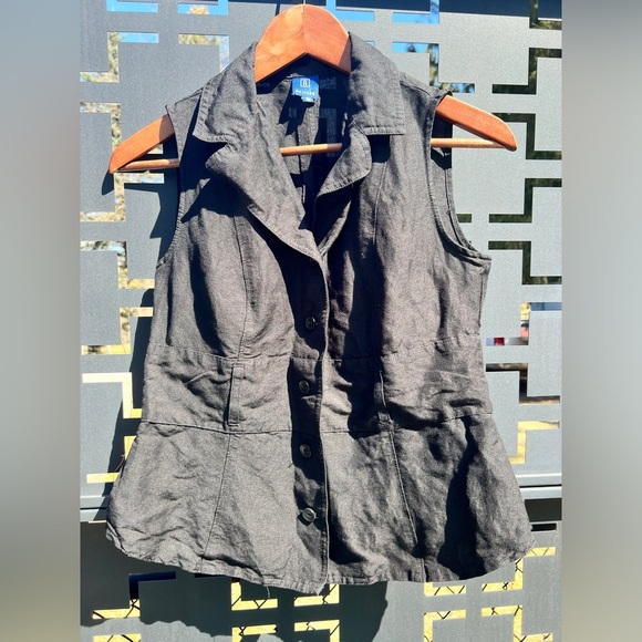 Reitmans Womens Black Sleeveless Linen Button-Up Vest Preppy Euro Summer Medium - Picture 4 of 9